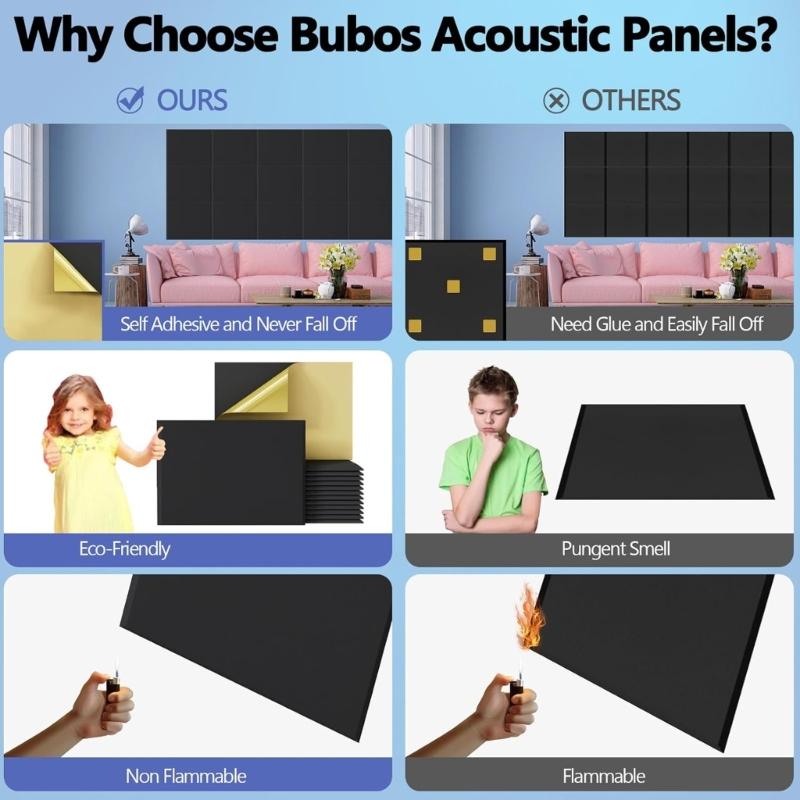 Set of 12 Acoustics Foam Wall Tiles Rectangular Foam Panel Polyester Fiber Wall Panels for Quiet Study Spaces Libraries