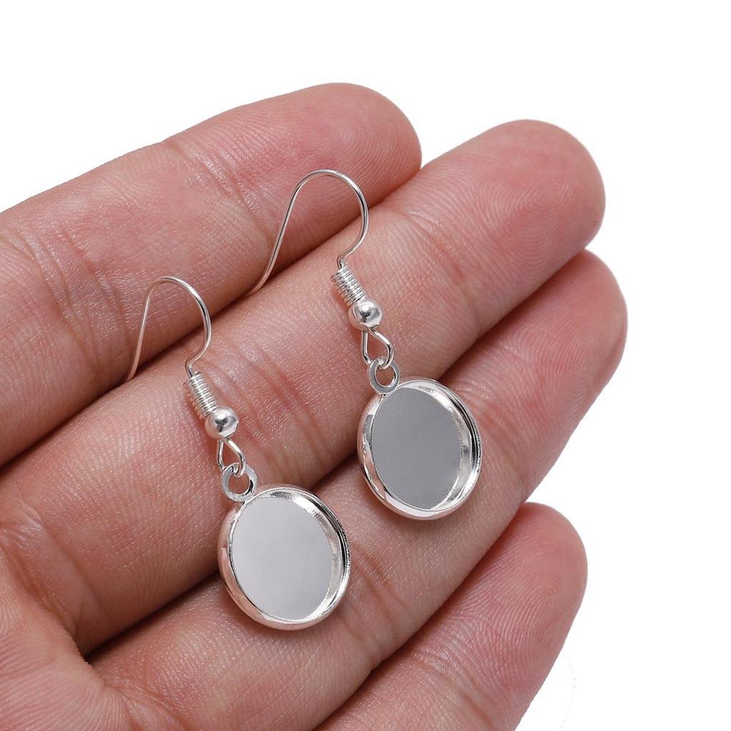 Round Metal Plated Dangle Earring Hooks with Empty Setting for DIY Jewelry