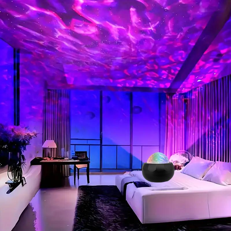 Starry Sky Galaxy Water Ripple Projector Lamp LED Night Light Auto Rotate RGB 7 Modes with Remote for Kids Room Deco Lamp Gift