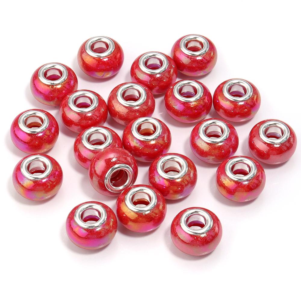 20 Stück Runde Harzperlen Keramikfarbe Beschichtet Farbe Großes Loch Lose Perlen Für Schmuckherstellung DIY Halskette Armband Ohrring Dekoration