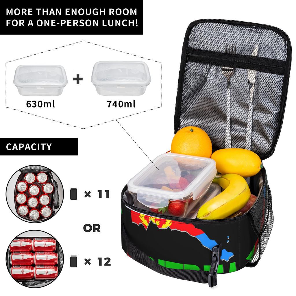 I Love Eritrea Flag in Eritrean Map  Lunch Bag Love Eritrea Flag Map Portable Lunch Box Adult School Cooler Bag Tote Handbags