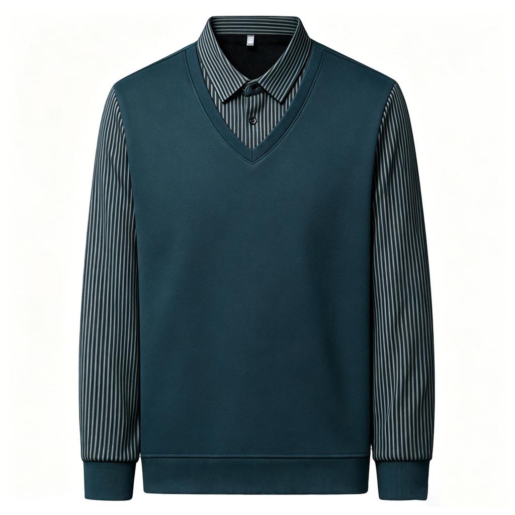 Men's Casual Loose Fit Faux Sweatshirt with Turn-Down Collar for Fall and Winter