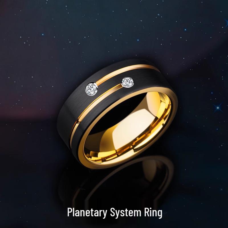 2024 Men's Trendy Black Gold Zircon Titanium Steel Ring for Index Finger