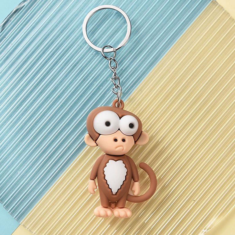 Cute Cartoon Animal Charm Keychain, Big Eyes Animal Plush Toy Keychain Monkey, Giraffe, Elephant Pendant