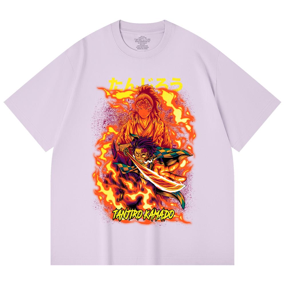 230 Gsm 100% Cotton Demon Slayer V107 Tanjiro Print Unisex Heavy Cotton T Shirt