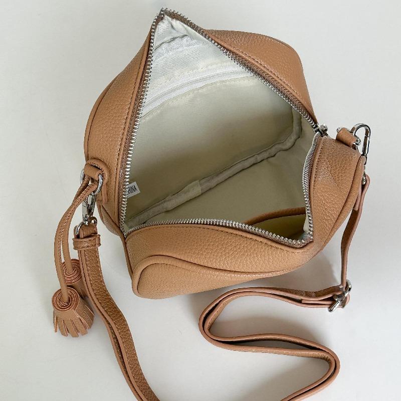 New small square bag, matte tassel mobile phone bag, zipper, solid color niche one-shoulder messenger bag, women's small bag.