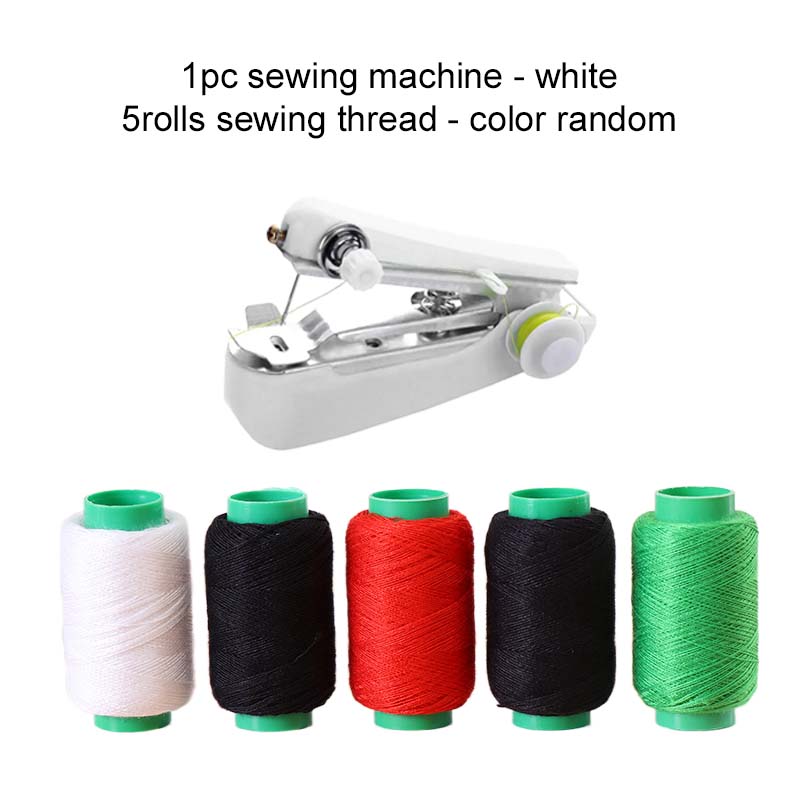 1PC Mini Sewing Machine with 5Roll Sewing Thread Household Portable Outdoor Travel Clothes Fabrics DIY Stitchin Sew Tools TMZ