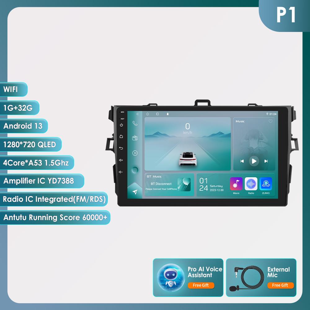 

Hizpo Автомагнитола 8G+128G Android Auto CarPlay для Toyota Corolla 2007-2011 Мультимедийный плеер GPS-навигация 2din Стерео 1280*720 Интеллектуальный экран P1 4Core 1G 32G AI