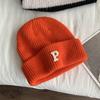 White plum color embroidery P letter knitted wool hat autumn and winter warm cold hat with ins fashion single item multi-color