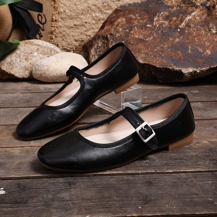 Women's Mary Jane Shoes Dressy Square Toe Ballet Flats with Strap Comfortable Walking Shoes for Women Soft Faux Leather Anti-Slip Ballerina Shoes