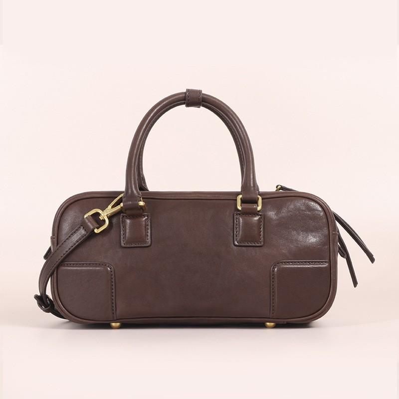 

New High-quality Vegetable Tanned Leather Boston Women s Bag Niche Handbag Commuting Fashionable Light Luxury Retro Cross-body Genuine 29x8x13cm