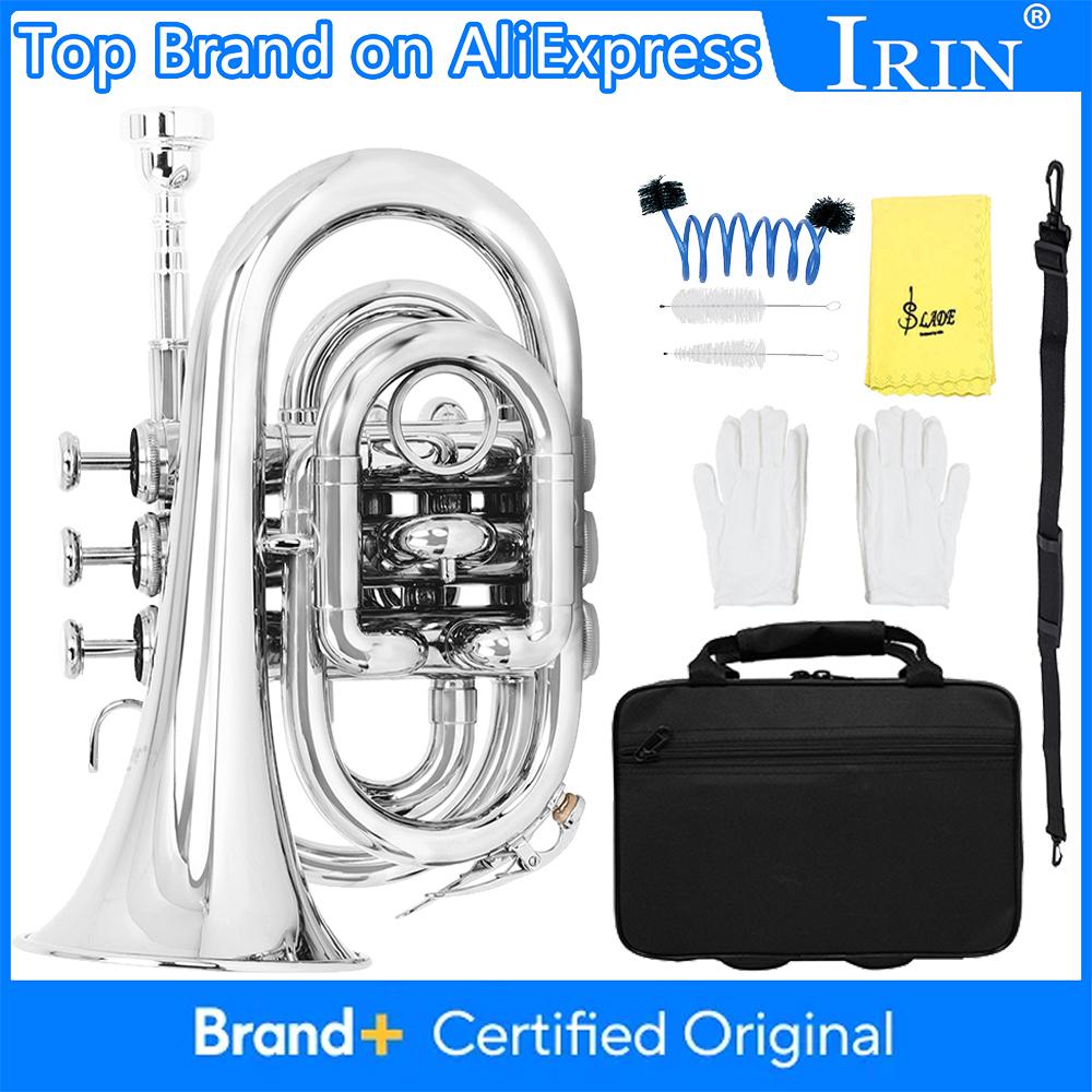 

SLADE Mini Pocket Trumpet Bb Flat Premium Brass Material Wind Instrument with Mouthpiece Gloves Cleaning Cloth Carrying Case Kit