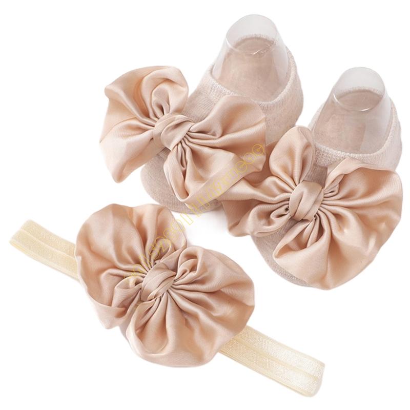 2pcs Breathable Floor Socks Bowknot Headband Infant Bowtie Socks Birthday Gift DXAD