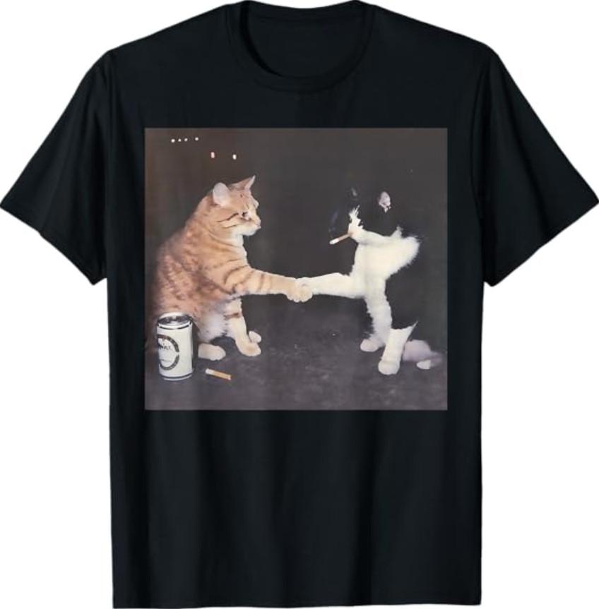 Funny Cigarette Smoking Cat Vintage Cat Meme T-Shirt S