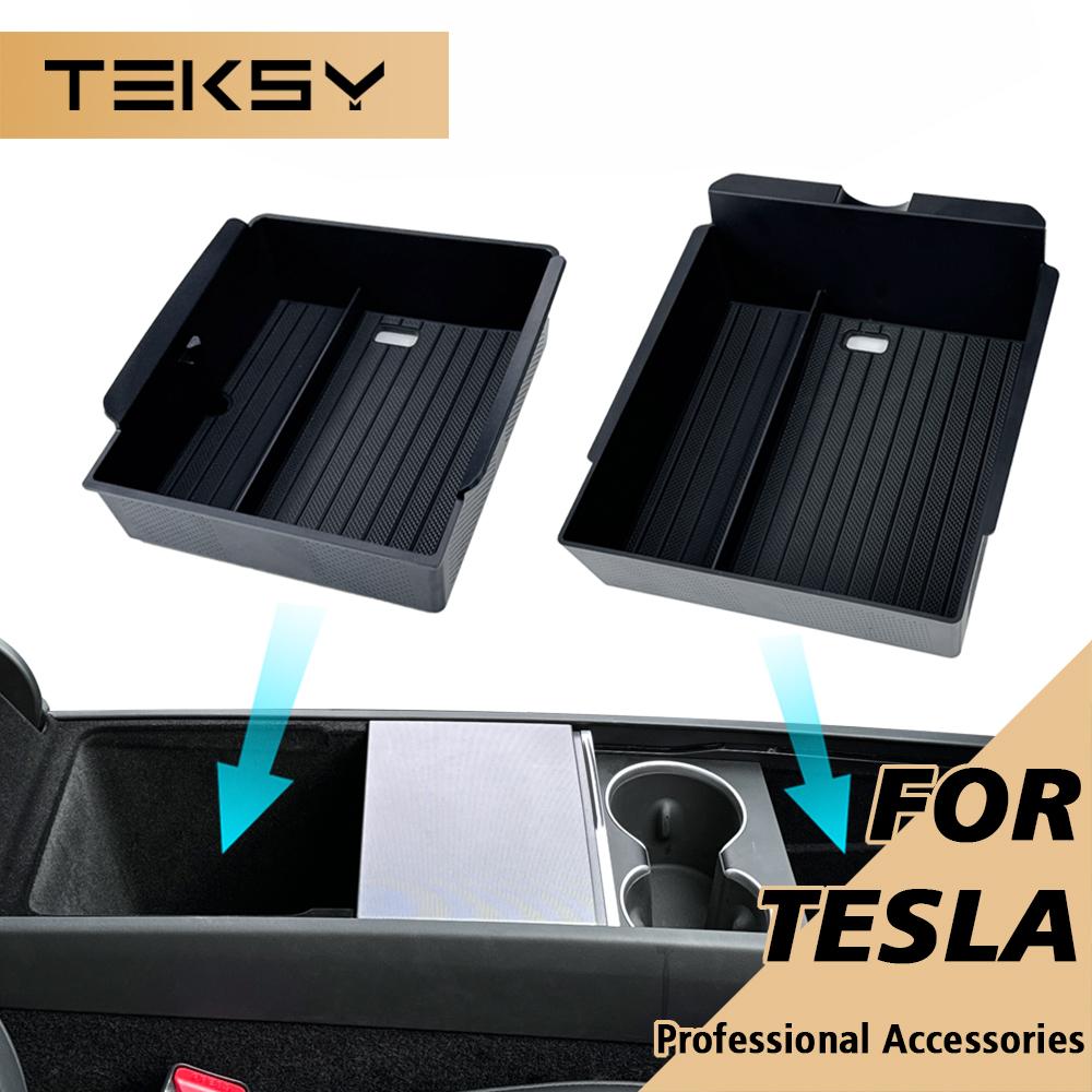 TEKSY For Tesla Model Y Launch Juniper 2025 Model 3 Highland 2024 Center Console Eyeglasses Storage Box Armrest Box Silicone Pad
