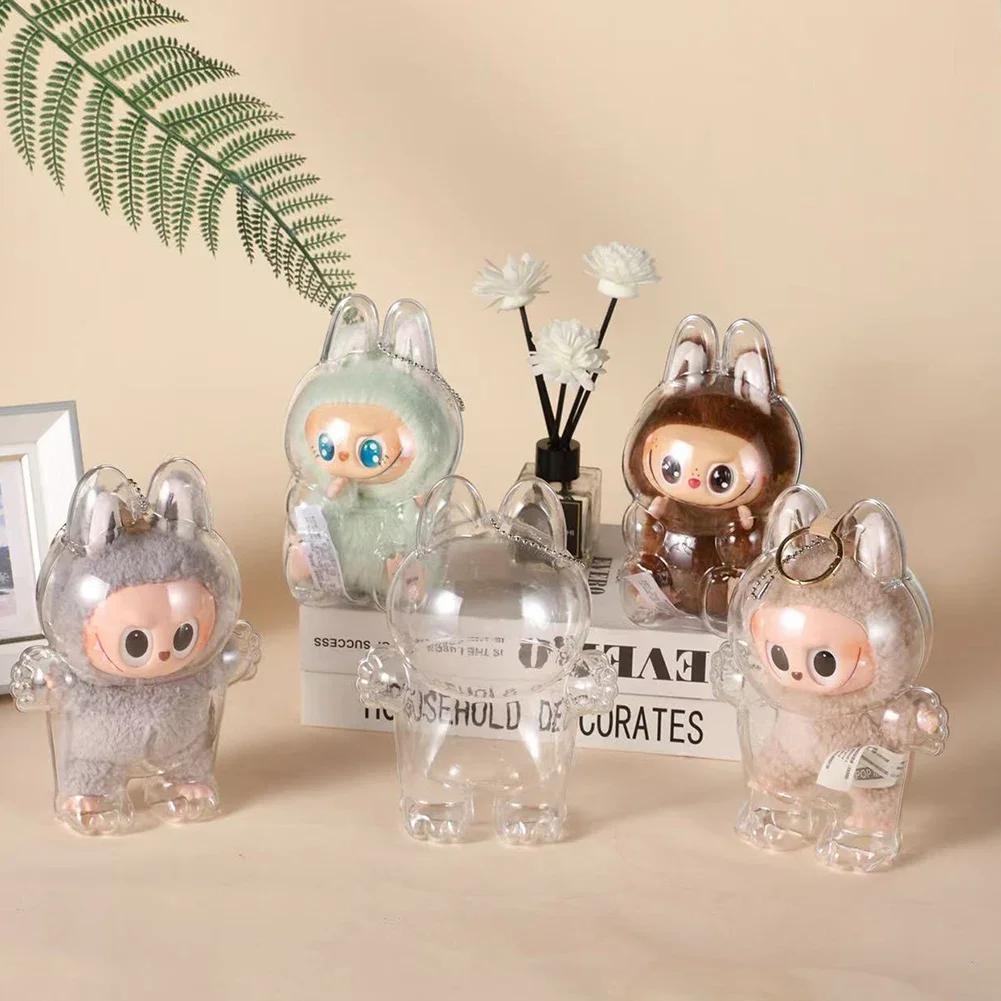 Transparent Macaron Doll Case For Labubu - Popmart Bubble Mart Storage Box, Dustproof Cover for Elf, Christmas New Year Gift