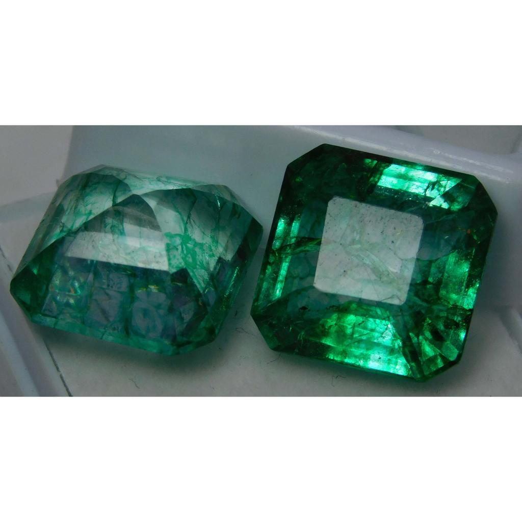 Natural Green Emerald Loose Gemstone Pair of Square Cut 19 ct for Jewelry Making and Gem Collections