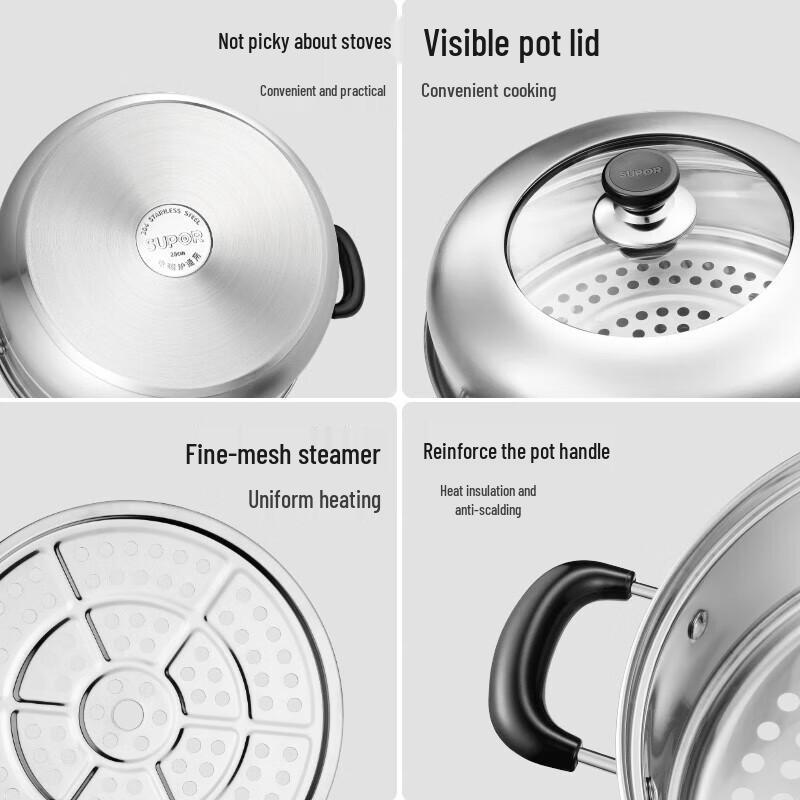 SUPOR 304 Stainless Steel Double Layer Steamer Pot