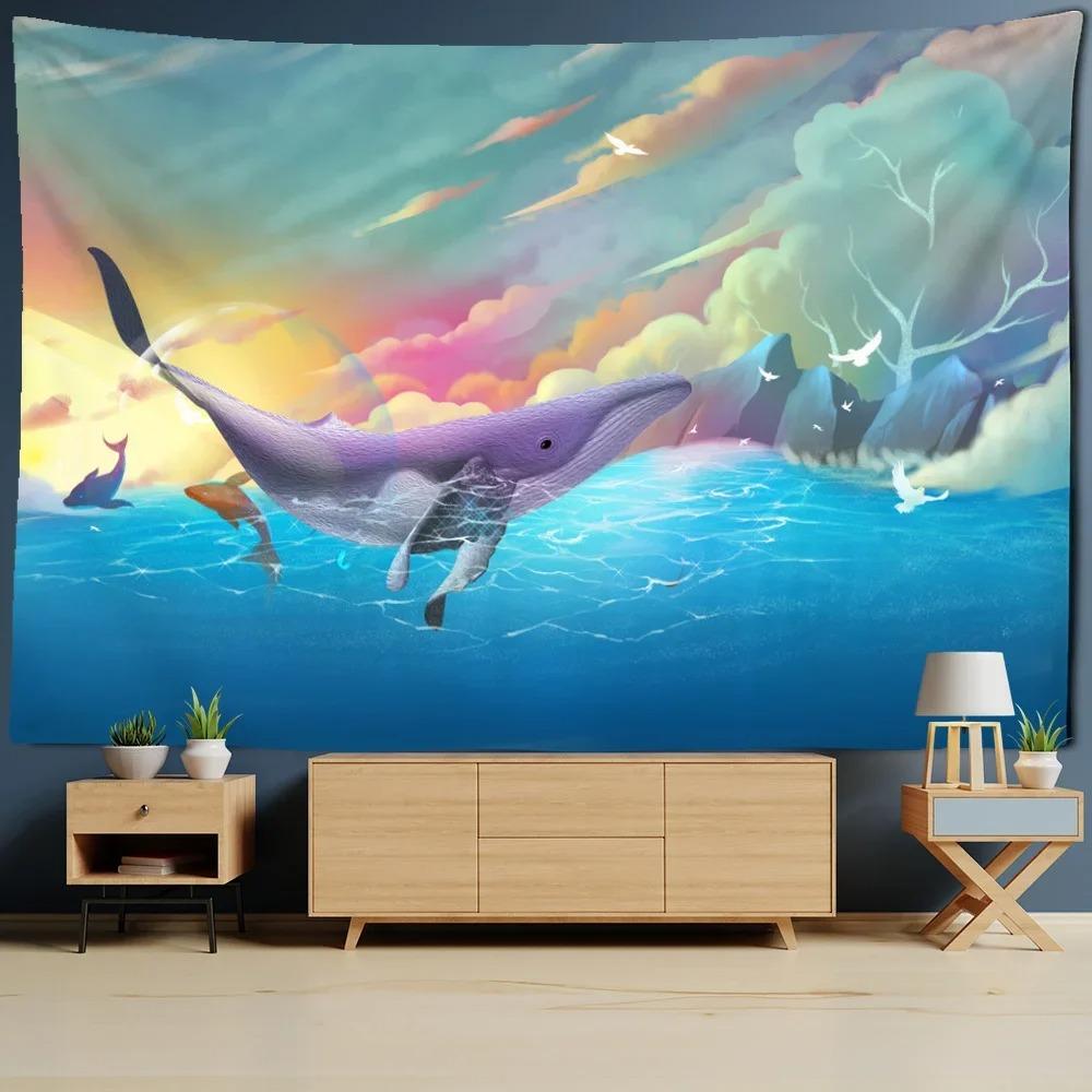 Cartoon Whale Comic Decorative Tapestry Home Wall Living Room Office Decorative Tapestry