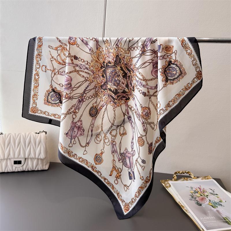 

Printed Imitation Silk Totem Fashion Silk Scarf Square Scarf High-End Shawl Versatile Neck Small Square Scarf Headscarf unilateral 66-70CM
