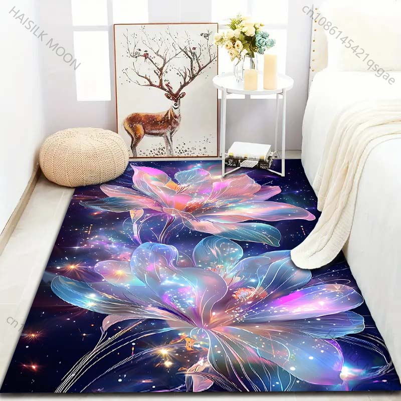 Mehrere Größen Fantasy sternenklare Blumen Teppich für Wohnzimmer Schlafzimmer Sofa Heimdekor Rus Rutschfeste Bodenmatte Luxuriöses Geschenk