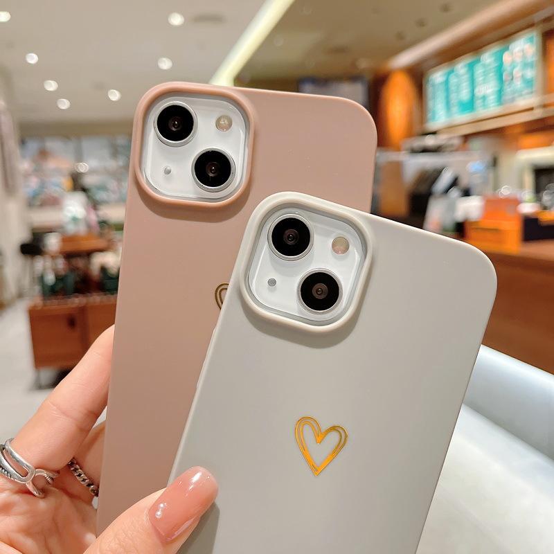 Applicable to iPhone13 bronzing love mobile phone case 12PRO simple solid color 11 anti-drop protective case XSMAX soft case