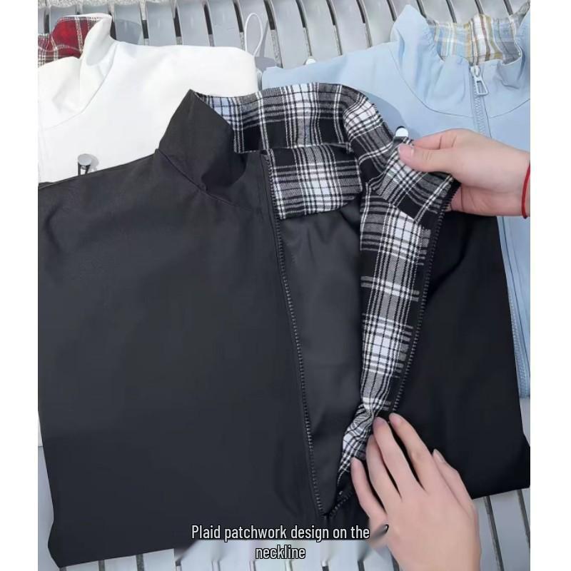 Herren Retro Gitter-Patchwork Jacke - Frühling/Herbst, Amerikanischer Reverskragen, Ohne Kapuze, Partnerlook