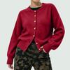 Women's Color Single Breasted Long Sleeve Round Neck Casual Knit Cardigan