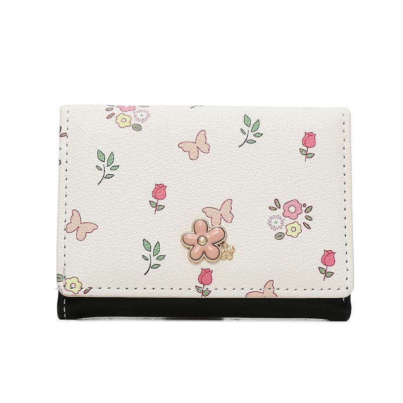 

Flower wallet, short style girl card bag, three-fold Japanese multi-functional change bag. чёрный