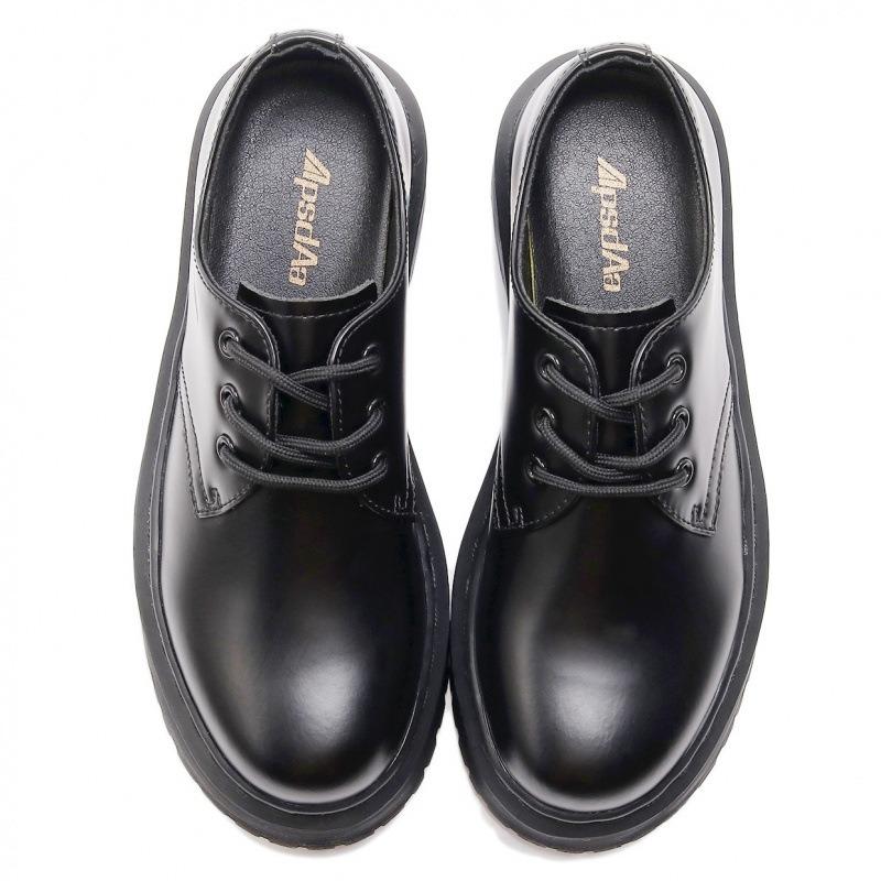 Martin boot hole small leather shoes women's low top, genuine leather British round head casual student muffin bottom short boots