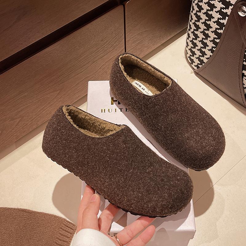 Fashion Women's Fashion Flat Shoes Winter New Round Head Suede Deep Mouth Soft Sole Non-slip Cotton Shoes