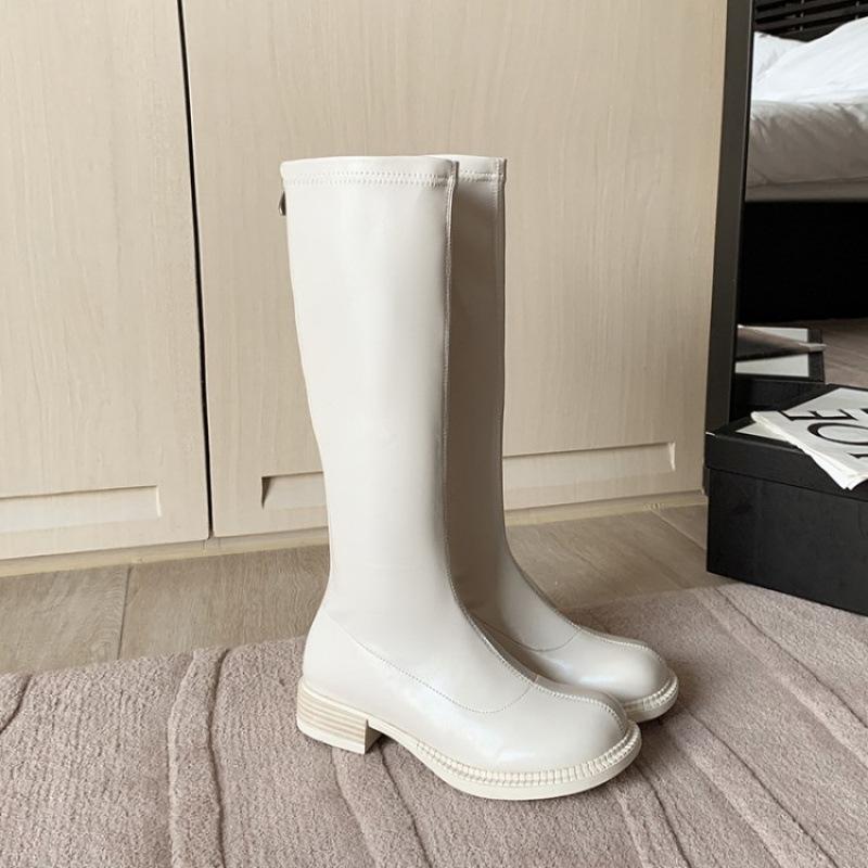 Autumn and winter platform women's high boots, new low-heeled large-size women's boots, round head square and Korean version of rear zipper fashion