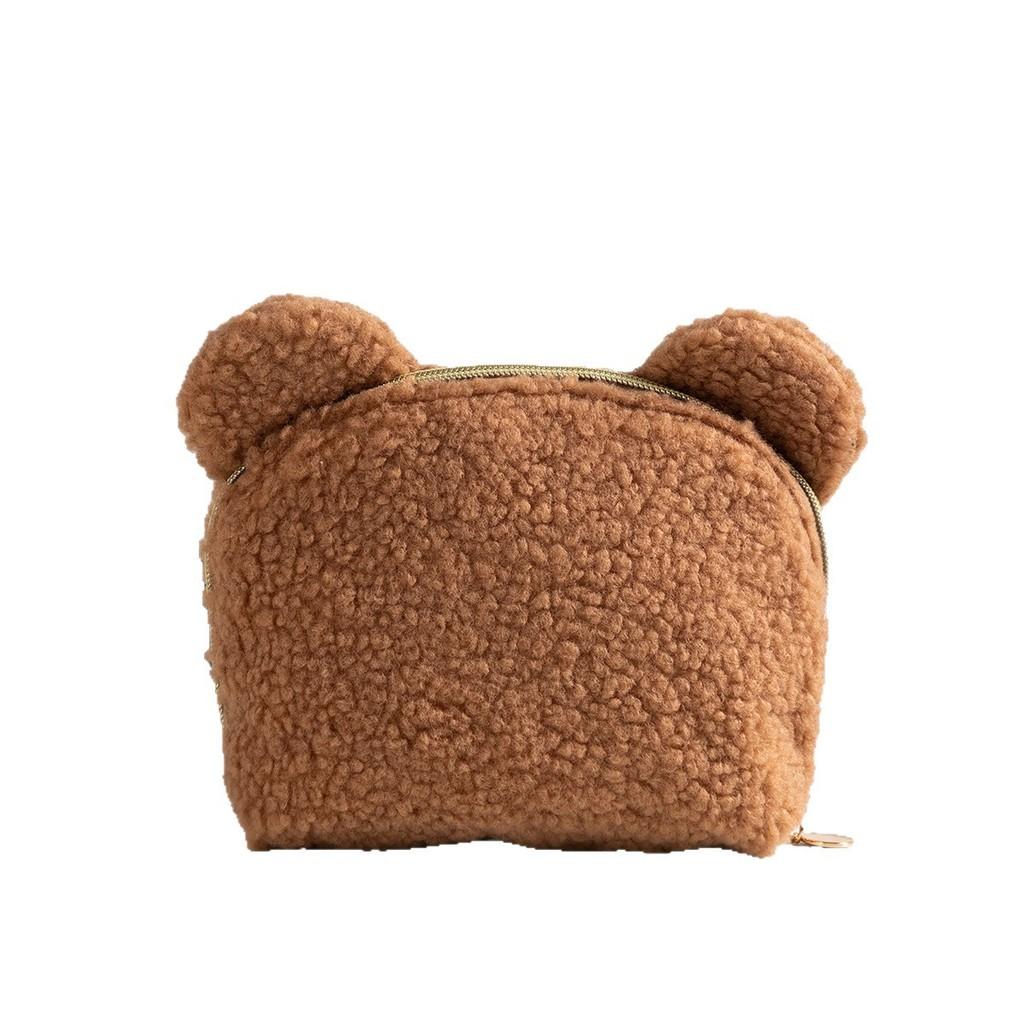 Plush Bear Makeup Bag With Zipper For Travel And Home Storage