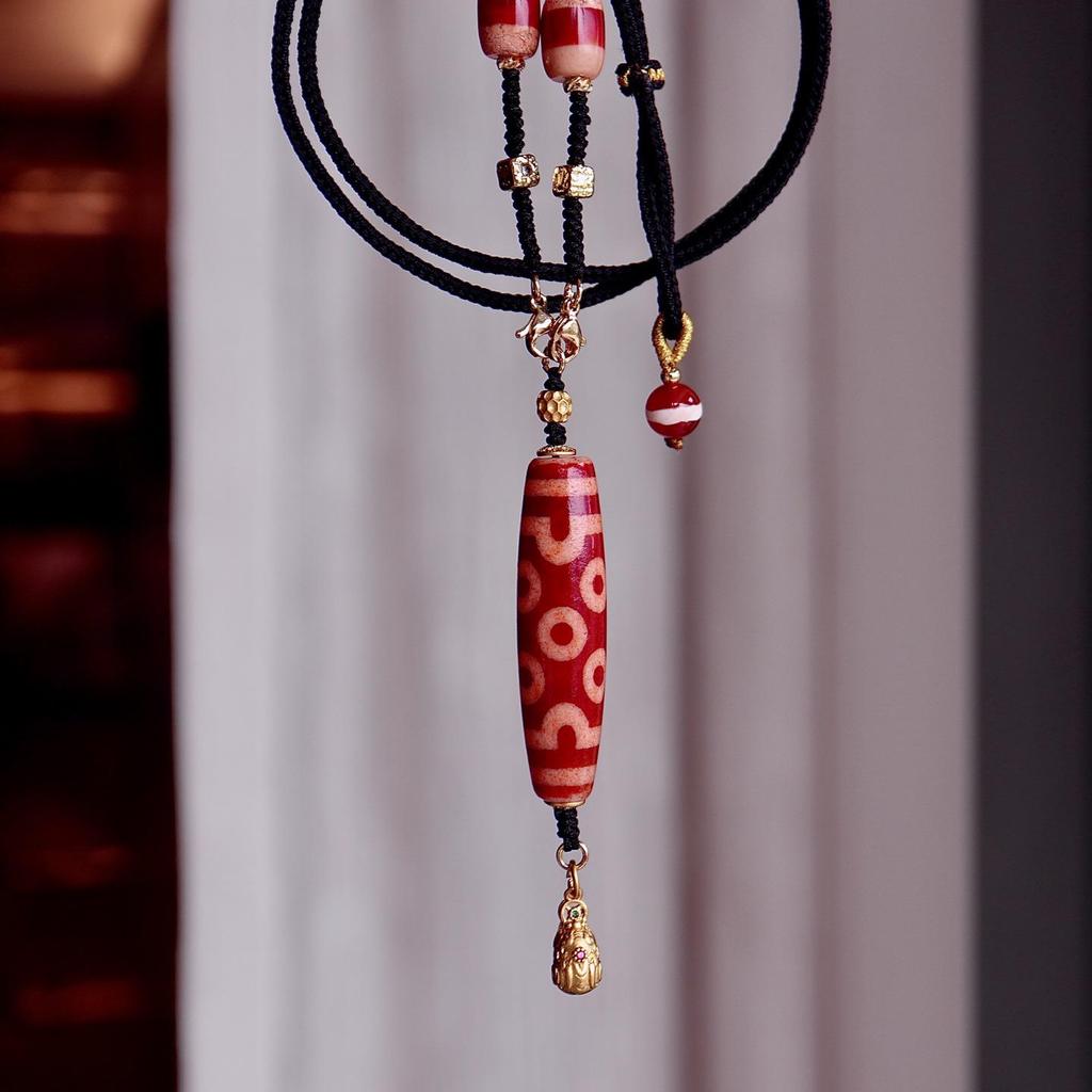 Tibetan Cultural Necklace: Agate Seven-Eyed and Five-Eyed Dzi Beads