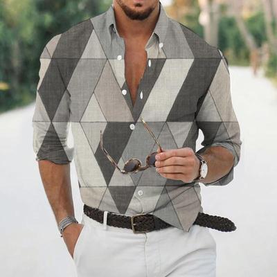 Camisa con estampado geométrico 3D para hombre, nueva colección de comercio exterior de Europa y América, primavera y otoño de 2024