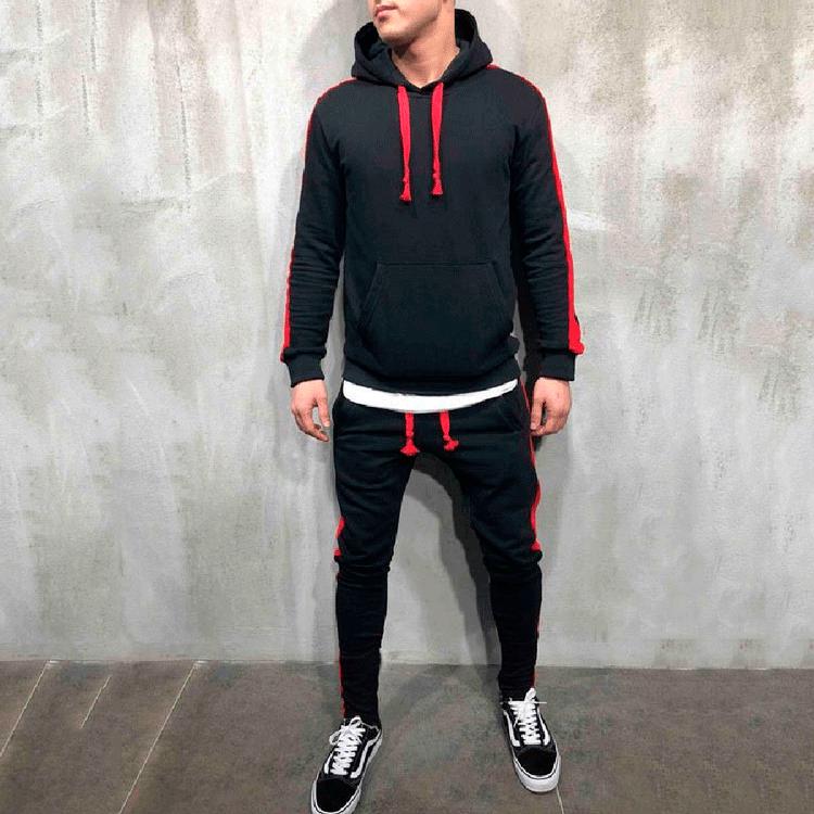 Men's Autumn New Arrival Hooded Patchwork Solid Color Sport Casual Hoodie Set