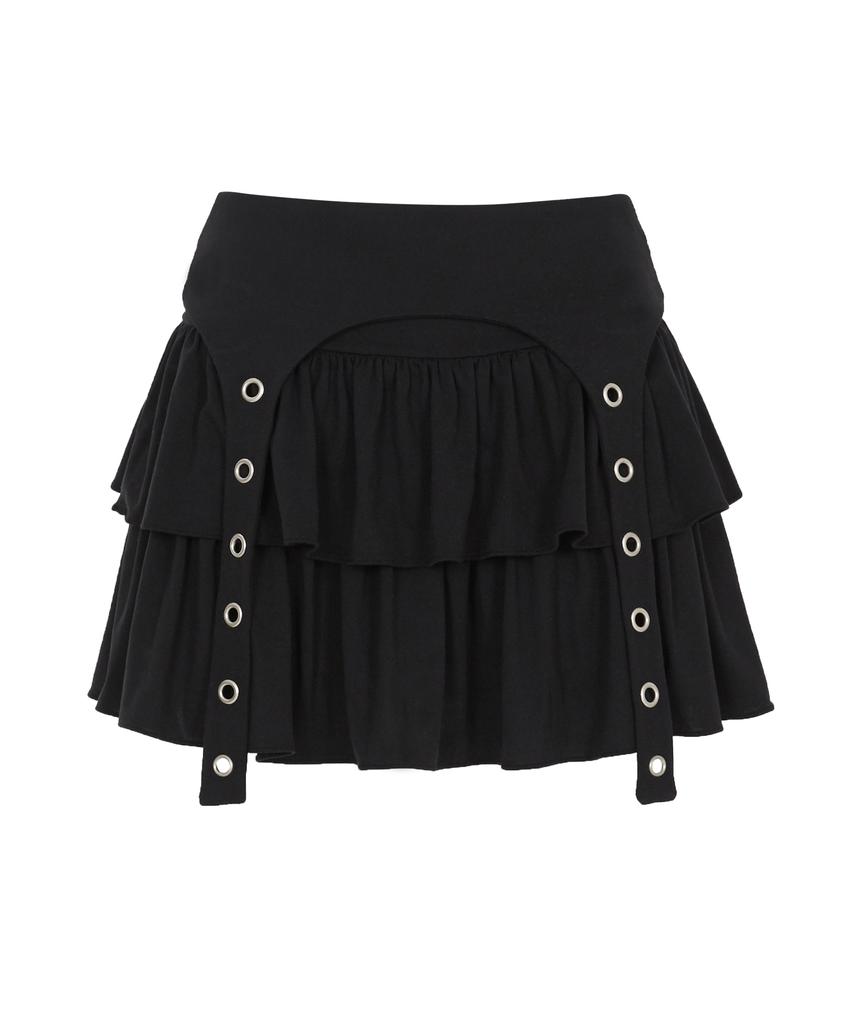 Iligo Tiered Layered Rib Skirt Black