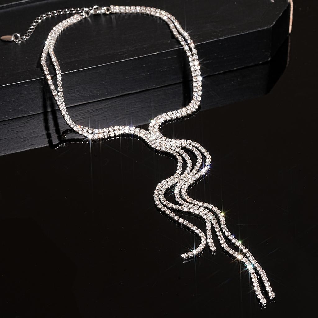 European American Style Double Layer Rhinestone Tassel Necklace Versatile Luxury High-End Fashion Chains for Commuting Chain