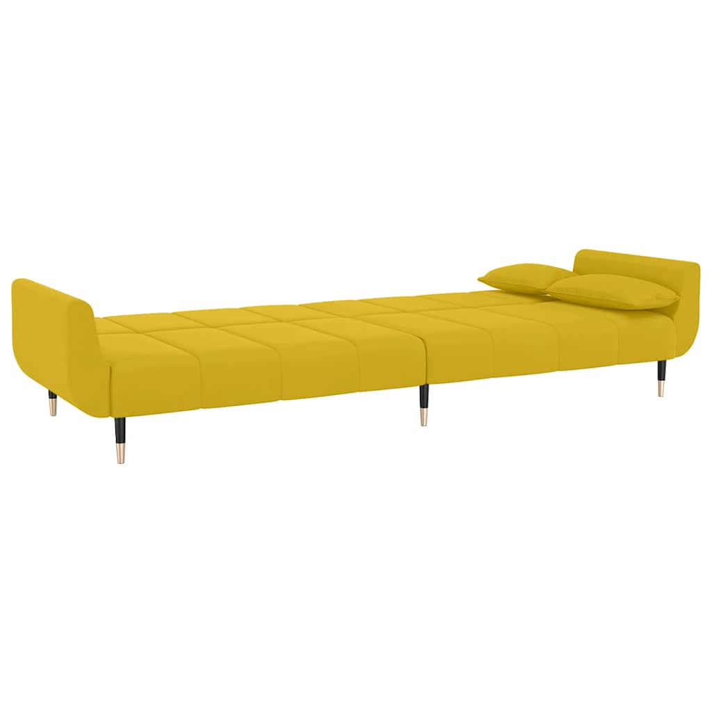 2 Seater Sofa Bed with 2 Cushions Yellow Velvet