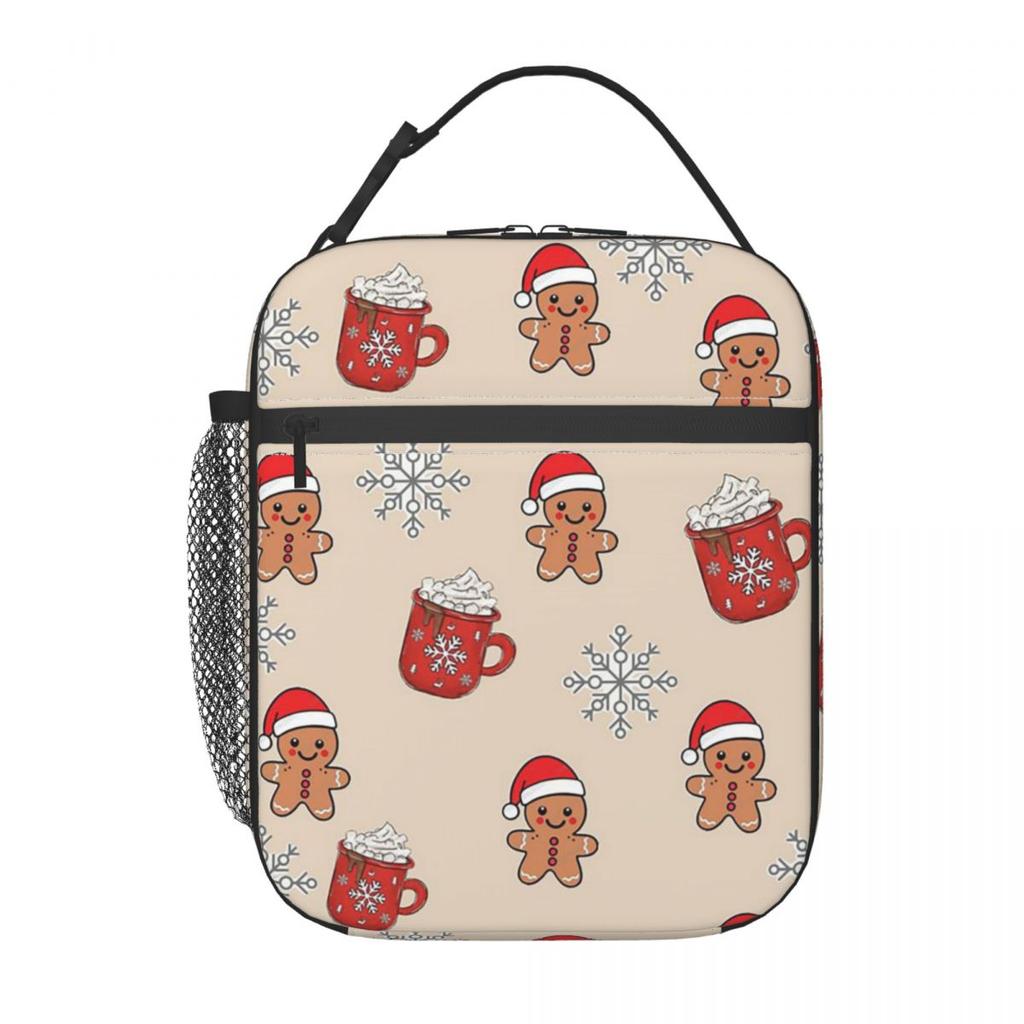 Merry Christmas Tree And Gingerbread Men Insulated Lunch Bag for Women Kids Portable Food Boxes Thermal Lunch Box Tote