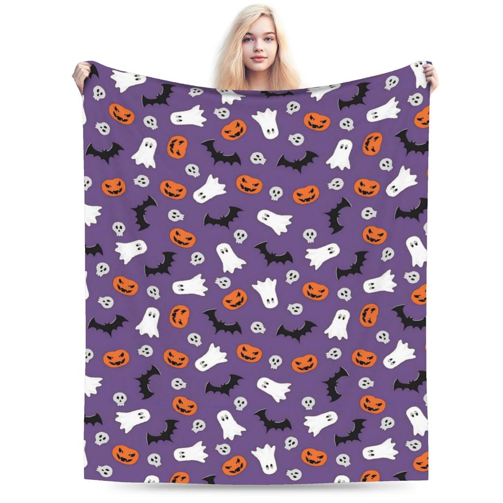 Happy Halloween Cartoon Blanket Cover Velvet Warm Throw Blanket for Car Sofa Couch Bed Rug