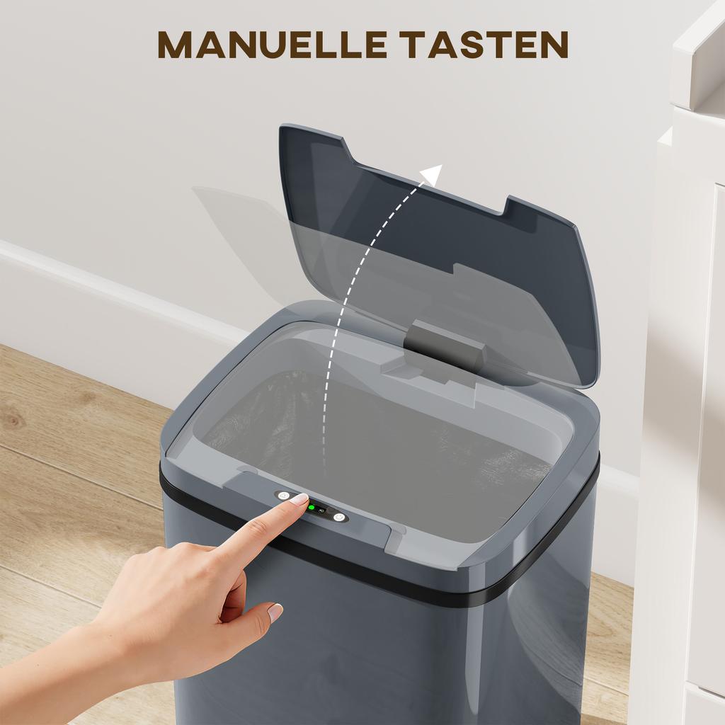 15L Sensor Bin, Automatic Touchless Kitchen Bin, Easy Clean, Battery Operated for Home Office, Bedroom, Bathroom, Grey