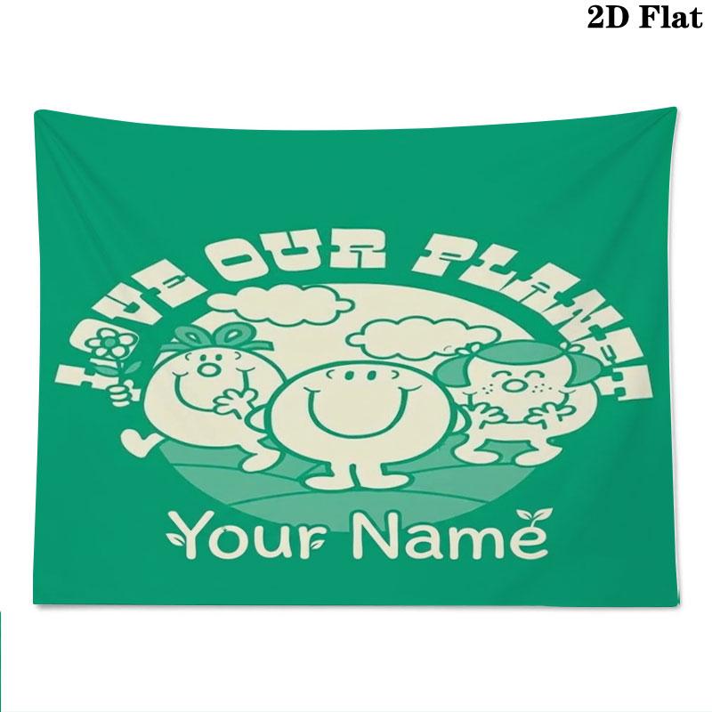 Mr. Men Little Miss Custom Name Wall Tapestry Aesthetic Wall Hanging Printed Fabric Blanket Decorative Tapestries for Bedroom Living Room Home Decor