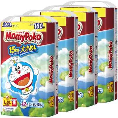 L Mamy Poko Pantolon Doraemon Bezi 160 adet adet x [Pantolon bedeni] (9~15kg) (40 4) [Dava maddesi]