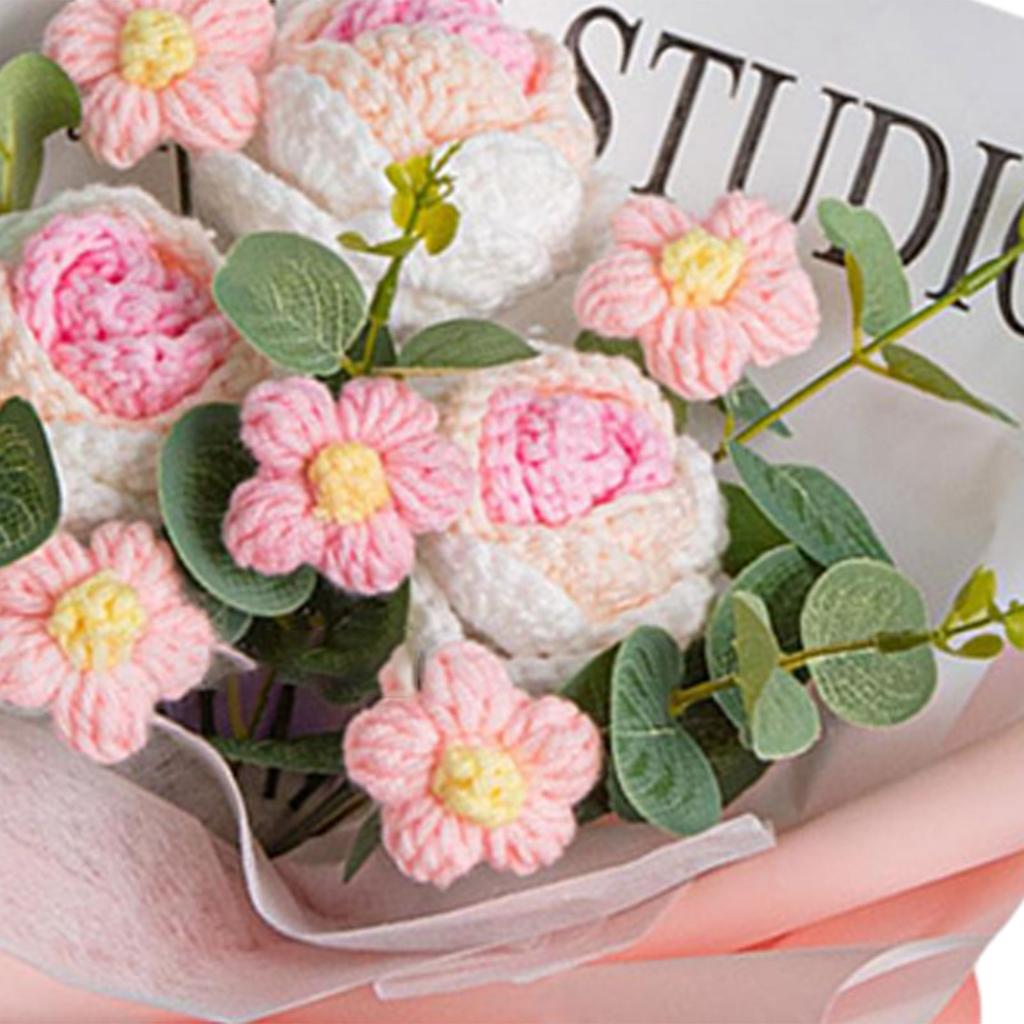 Crochet Tulip Flower Bouquet Decoration Completed Handmade Knitted Bouquet for Mothers Day Gifts Party Birthday Home Wedding