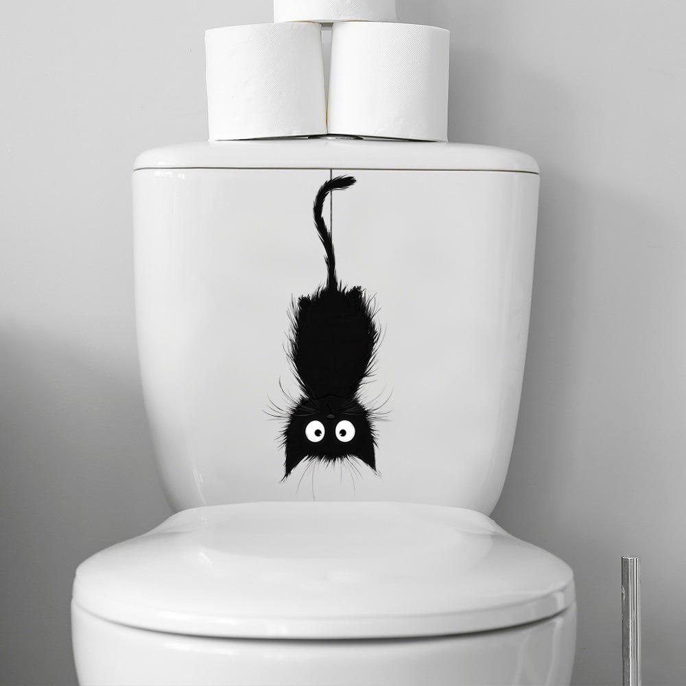 Adesivo per Tavoletta del WC Gatto Riccio Impermeabile Rimovibile Decalcomania Murale per Bagno Decorazione per la Casa