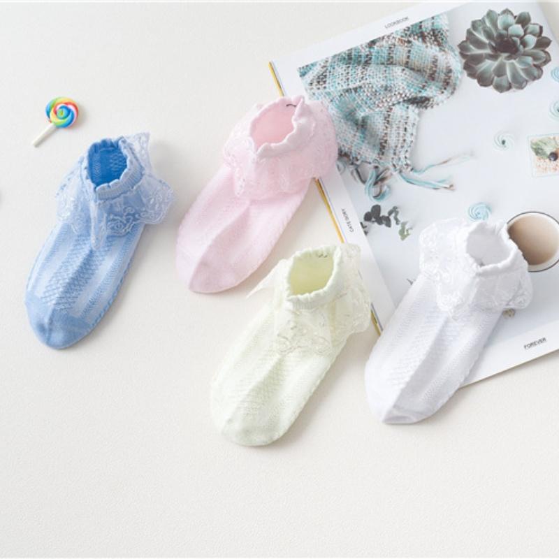 4Pairs/Lot Kids Girl Socks Four Seasons Lace Children's Princess Socks For Girls Cotton Teenagers Soild White Sock New 1-15Y