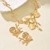 Trendy Gold Color Abstract Branch Necklace Earrings Set Women Chunky Hammered Statement Jewelry