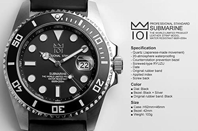 Hyakuichi Date 20 ATM Water Black [HYAKUICHI 101] No.1 Diver's Watch, Display, Resistance, HYAKU1-001 (Silver Rubber)