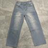 Damen Vintage Washed Denim Jeans Mittelhohe Taille Weites Bein Hosen Damen Lässig Knöchellang Baggy Jeanshosen